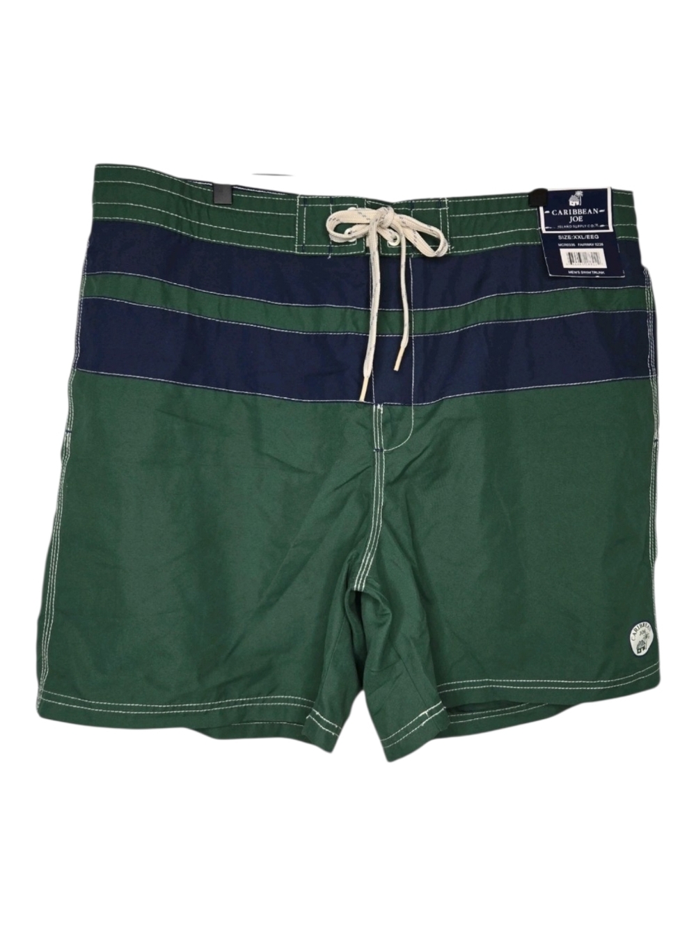 Caribbean Joe Mens Green Navy Bluestriped  Fairway Swim Trunks XXL